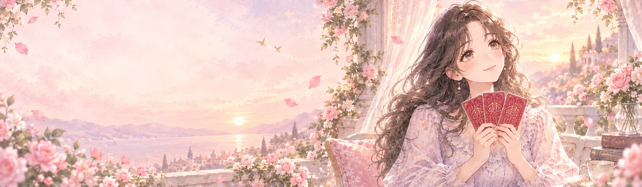 オラクルカードを胸に、恋の行方を思い描く女性
