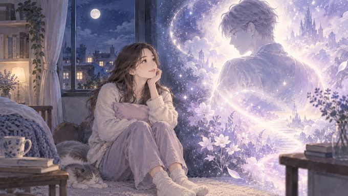 夢の中の推しの光を見つめながら現実との距離も意識する女性