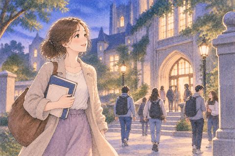 海外の学校へ向かう女性