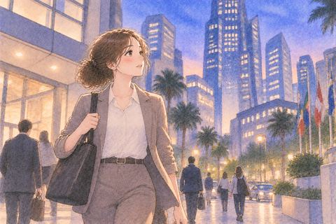 海外出張先へ向かう女性会社員
