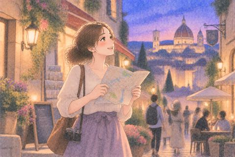 海外の観光地を巡る女性
