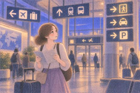 海外の出口を探して歩く女性