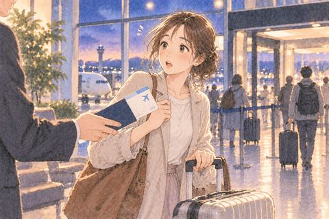 急な海外行きに驚く女性
