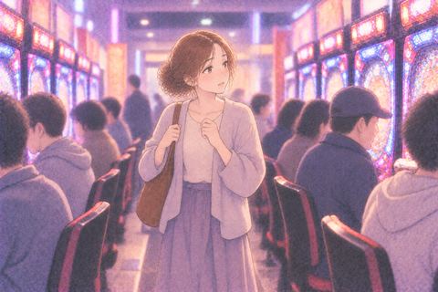 空いていないパチンコ台を探す女性