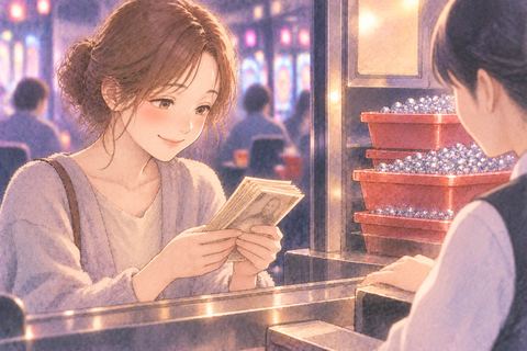 パチンコの成果を換金する女性