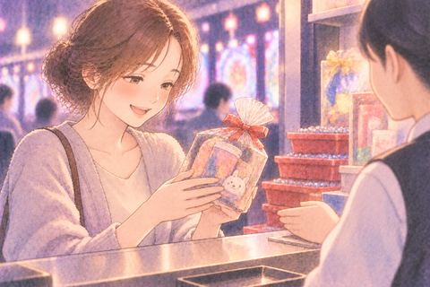 パチンコの景品を受け取る女性