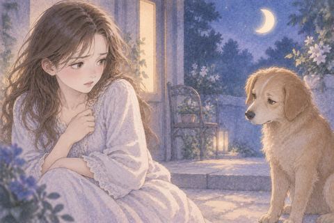身近な犬を戸惑った表情で見つめる女性
