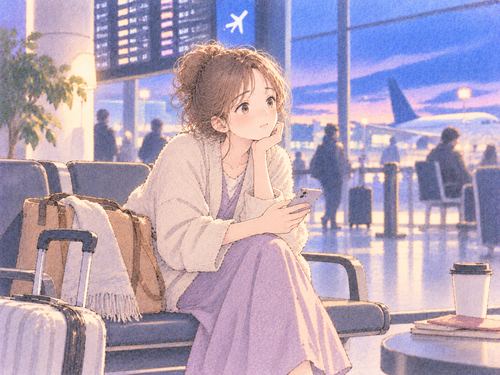 パスポートを忘れても落ち着いて座る女性