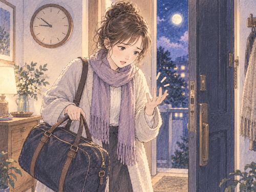 出発直前に忘れ物へ気づく女性