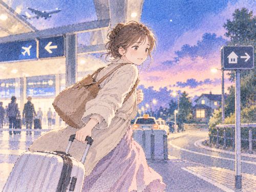 空港から家へ戻ろうとする女性