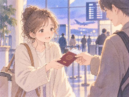 届けられたパスポートを受け取る女性