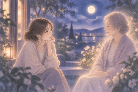 夢の中で亡くなった人と静かに向き合う女性