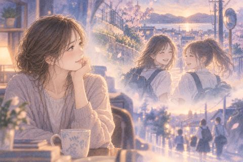 昔の街並みと懐かしい人を夢の中で見る女性