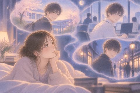 同じ人物と似た夢の場面が何重にも重なるイメージ