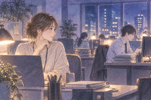 夢の中の職場で異性の同僚を意識する女性