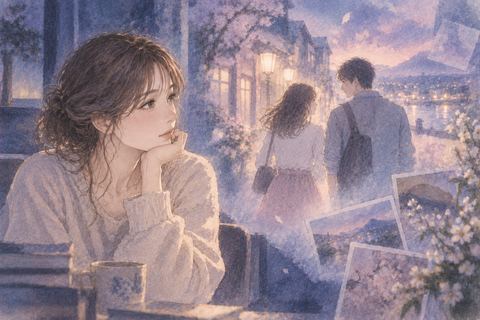 昔の恋人と過去の街並みを夢の中で見つめる女性