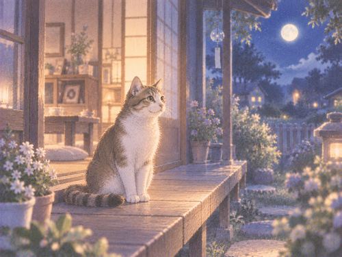 懐かしい家の縁側にいる昔飼っていた猫