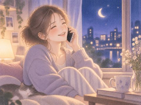 電話で楽しそうに会話する女性