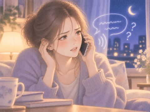 電話の言葉を聞き取ろうと集中する女性