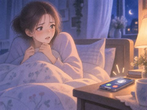 夜の着信に身構える女性