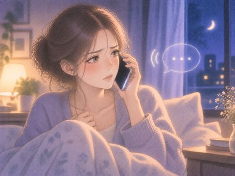 無言の電話に戸惑いながら耳を澄ます女性