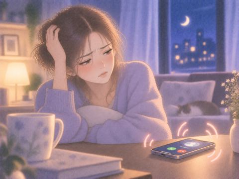 繰り返す着信にうんざりする女性