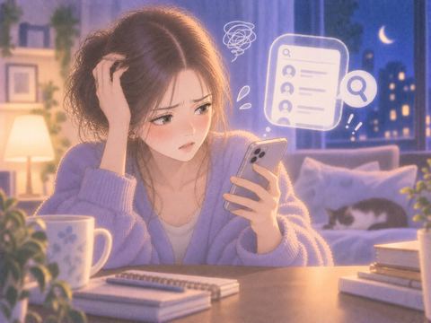 連絡先を探して困る女性