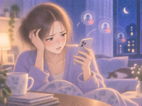 繋がらない電話を何度もかけ直す女性