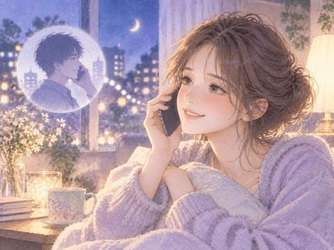 異性と穏やかに電話で話す女性