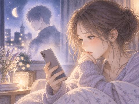 元彼からの着信を見つめ複雑な表情をする女性