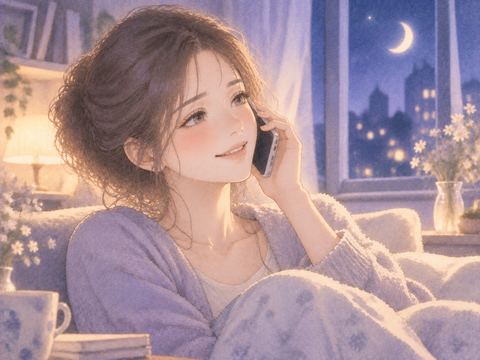 鳴る電話に出て声を聞く女性