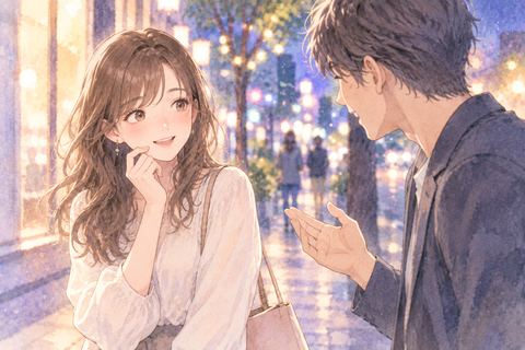 声をかけられて嬉しそうに微笑む女性