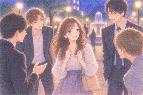 複数の男性から声をかけられる女性