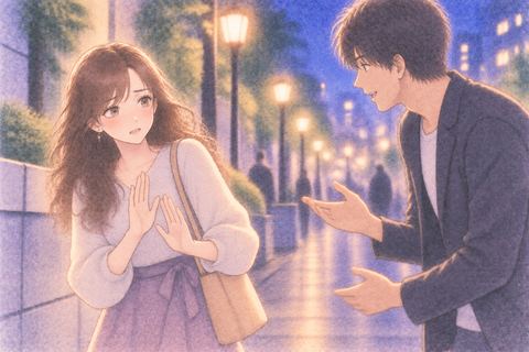 何度も話しかける男性から距離を取る女性
