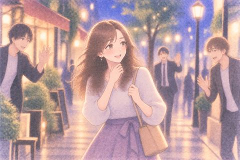 次々に声をかけられ嬉しそうな女性