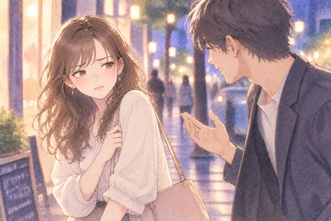 声をかける男性に困った表情を見せる女性
