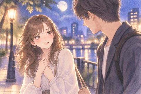 好きな男性に声をかけられ微笑む女性