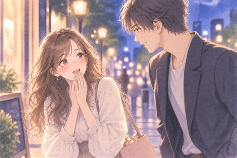 魅力的な男性に声をかけられ照れる女性