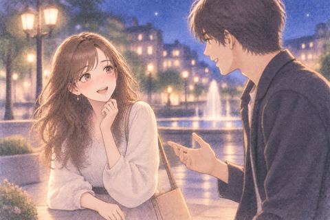 見知らぬ男性と楽しそうに話す女性