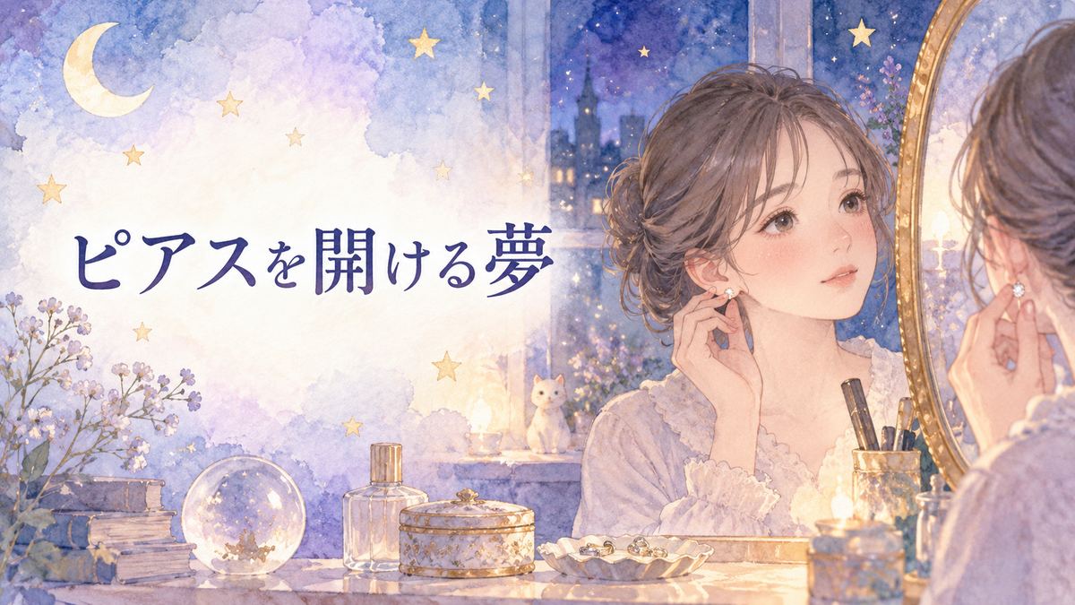 夜の鏡の前で新しいピアスを見つめる大人の女性