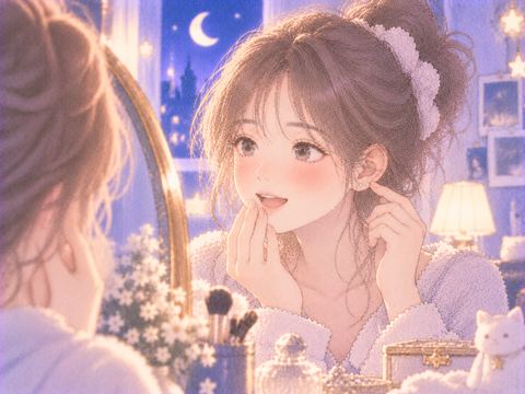 痛みなくピアスが開き驚いて微笑む女性
