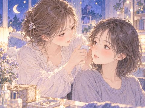 相手の耳元でピアスを開けようとする女性