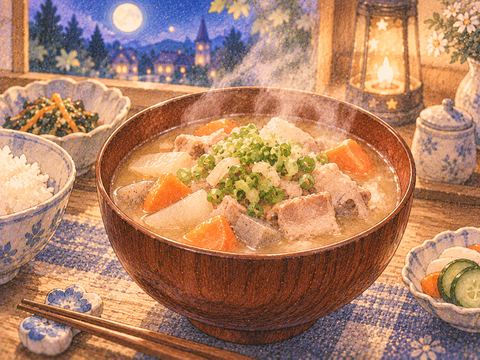 湯気が立つ温かな豚汁の椀