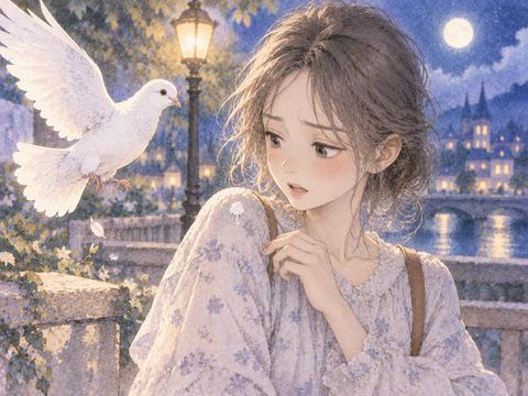 鳩のフンが服につき戸惑う女性の夢の場面