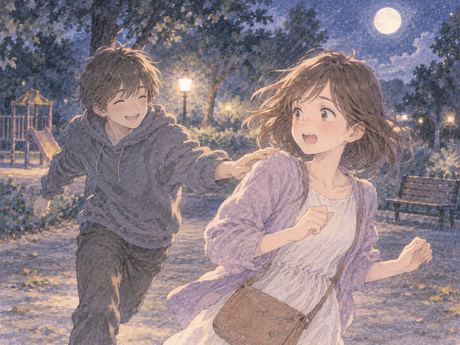 鬼ごっこで肩に軽く触れられる女性