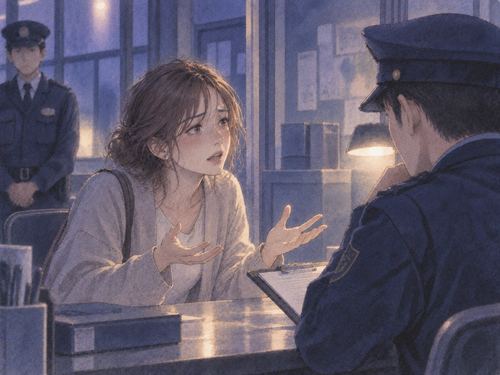 警察官に説明しようとする困惑した人物