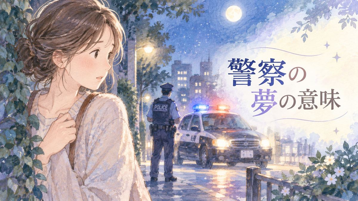 夜道で警察官とパトカーを見つめる大人の女性