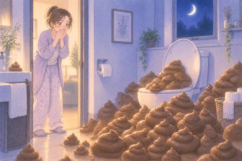 大量のうんこを前に驚いて立ち止まる人物