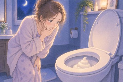 白いうんこを不思議そうに見つめる人物