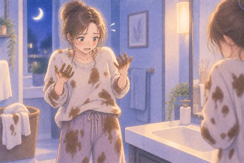 服や手にうんこがつき困惑する人物の夢